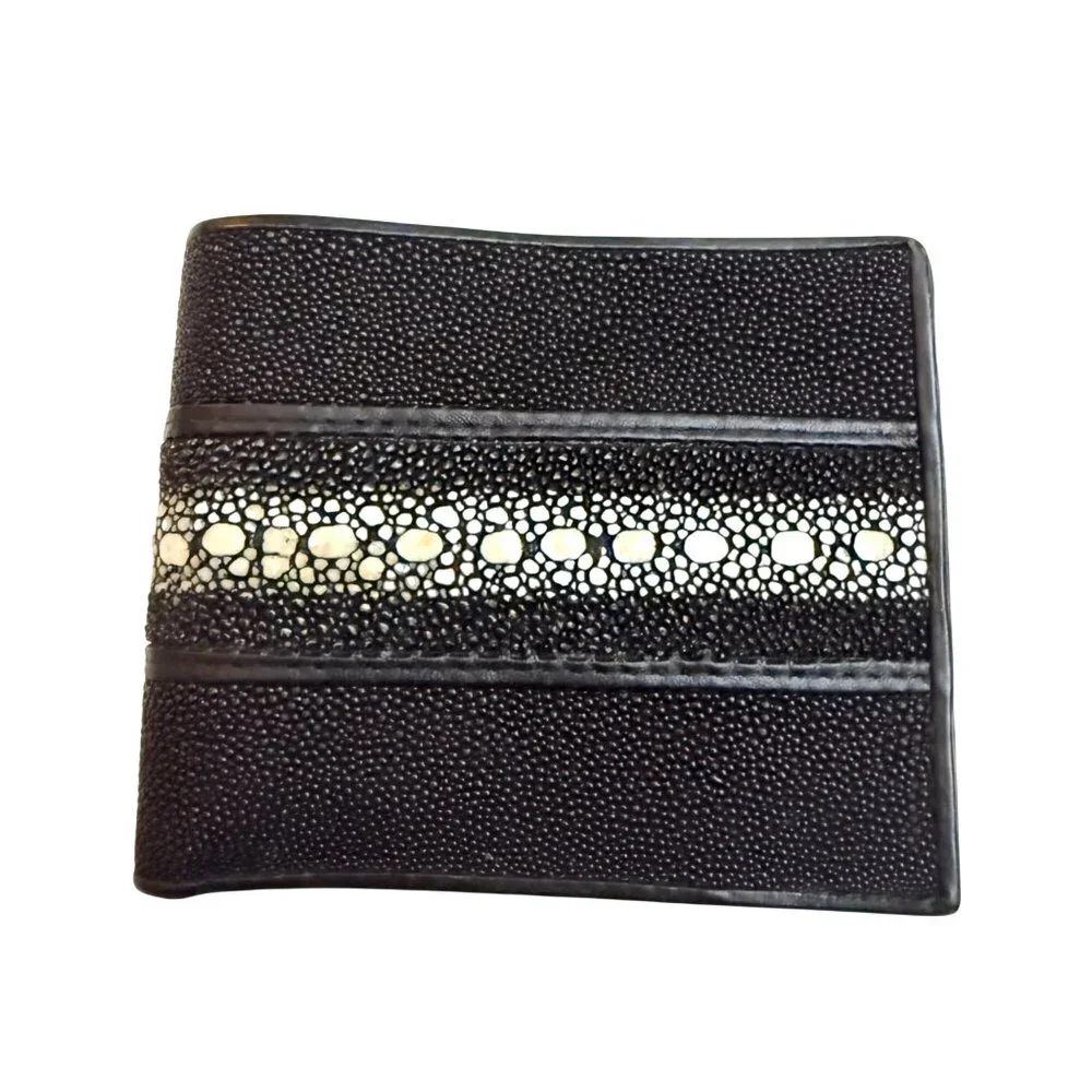 Devy Men's Bi-Fold Wallet Black Genuine Stingray Leather Made In Thailand